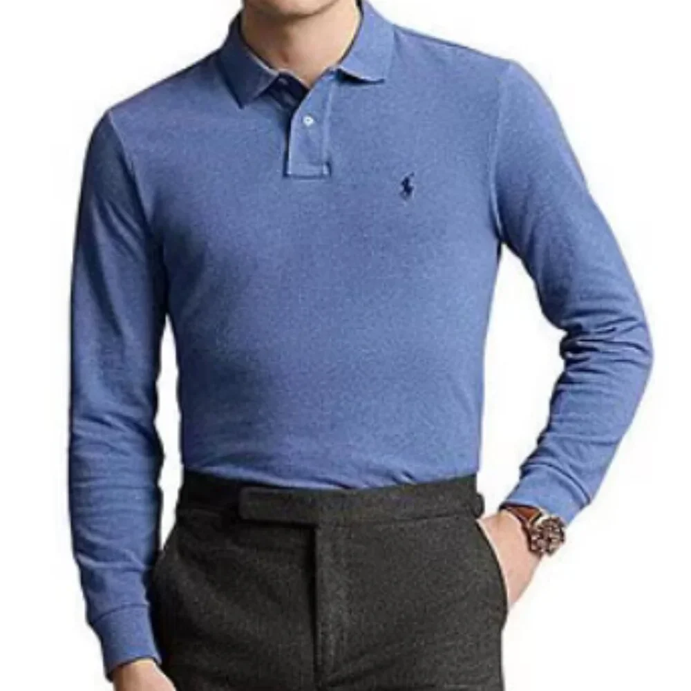 Polo Ralph Lauren long-sleeve heathered blue polo shirt, men's sz XXL